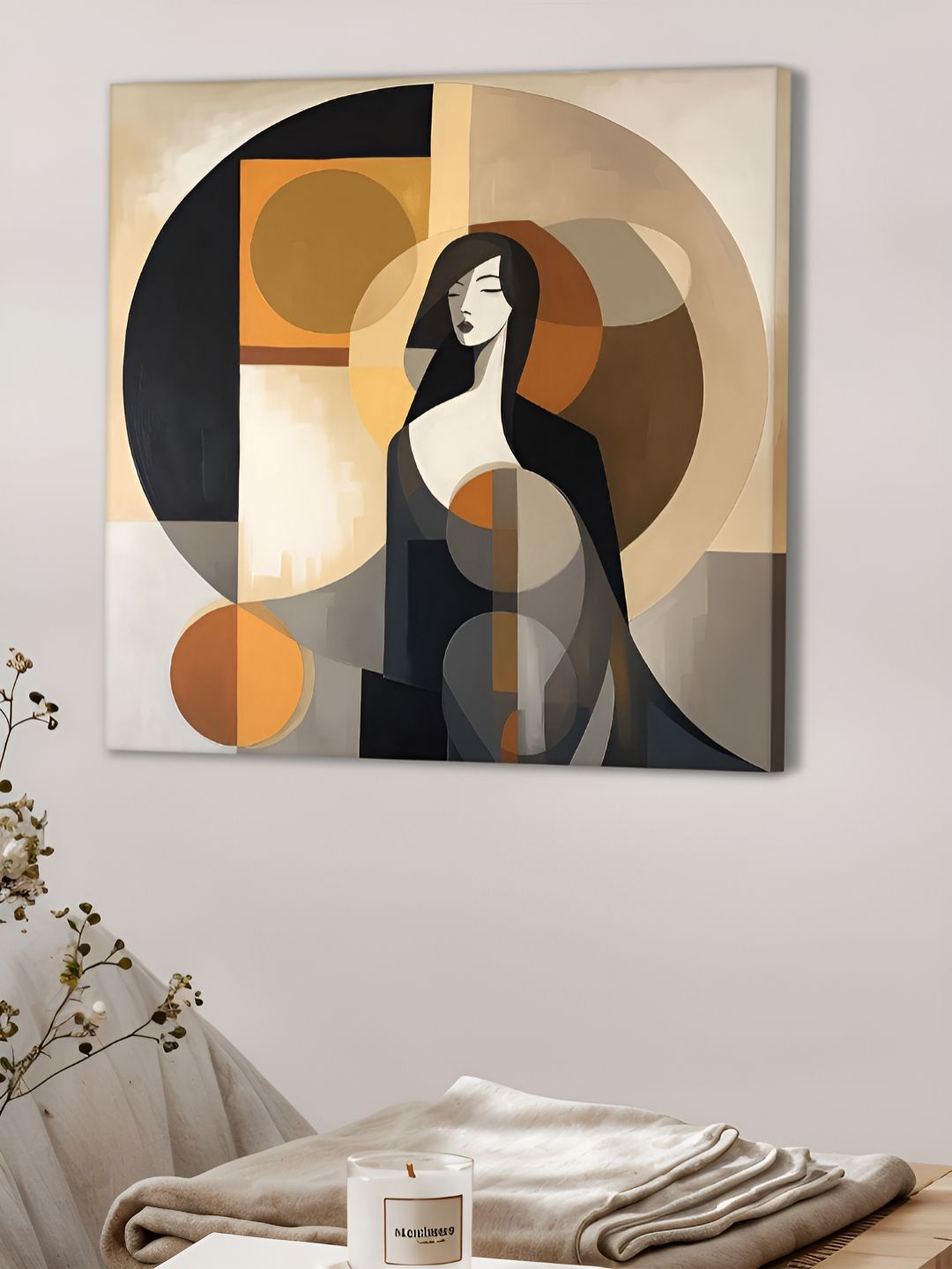 Buy Art Street Grey & Black Large Streched Women Abstract Canvas