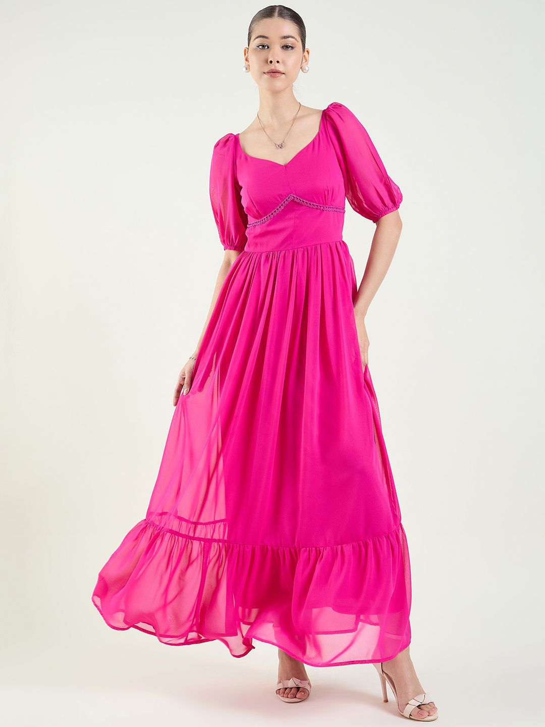 aayu Sweetheart Neck Puff Sleeve Georgette Empire Maxi Dress