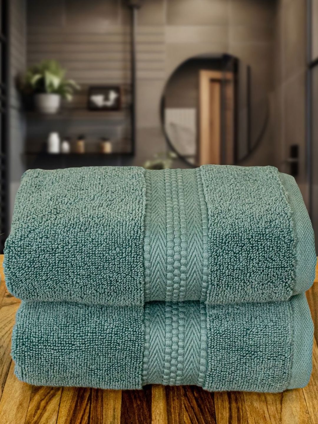 Myntra Elegant Homes 2-Pcs Green 600 GSM Cotton HandTowels