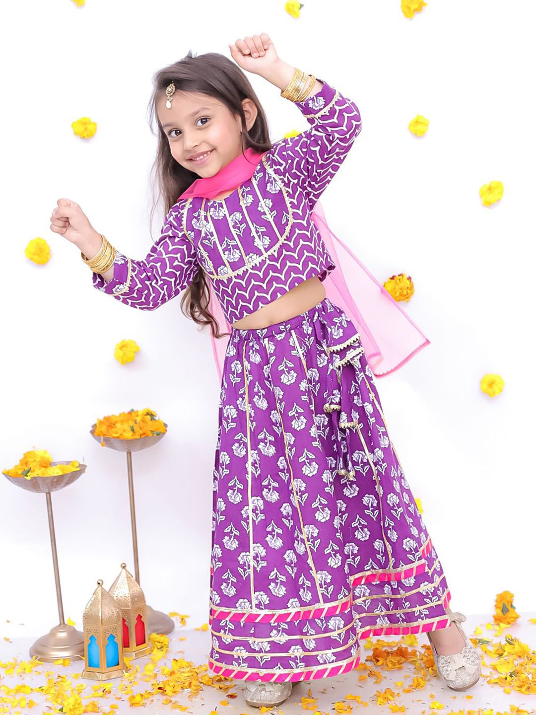 BownBee Girls Printed Ready to Wear Lehenga & Blouse With Dupatta
