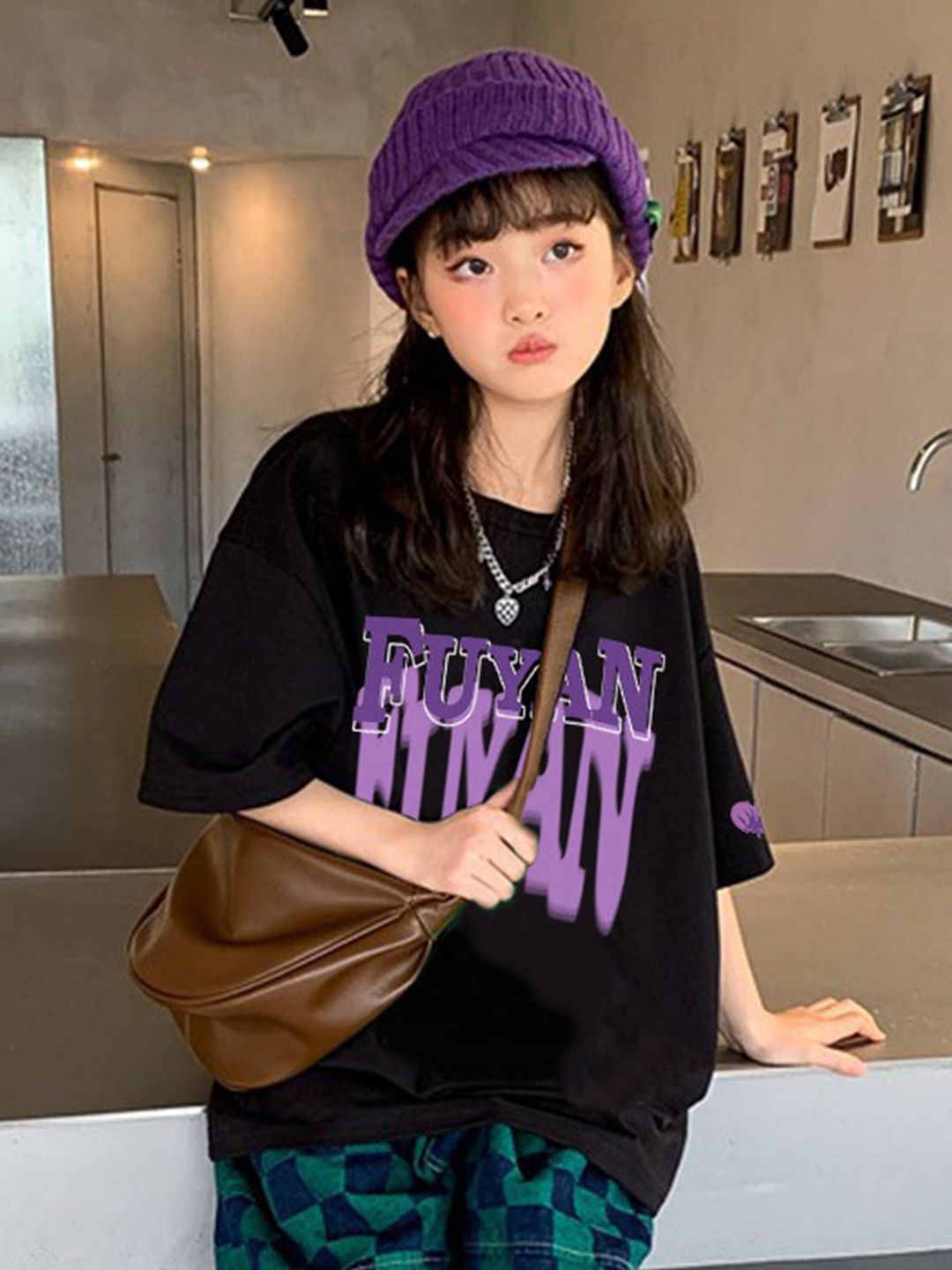 LULU & SKY Girls Typography Printed Round Neck Cotton Oversized T-shirt