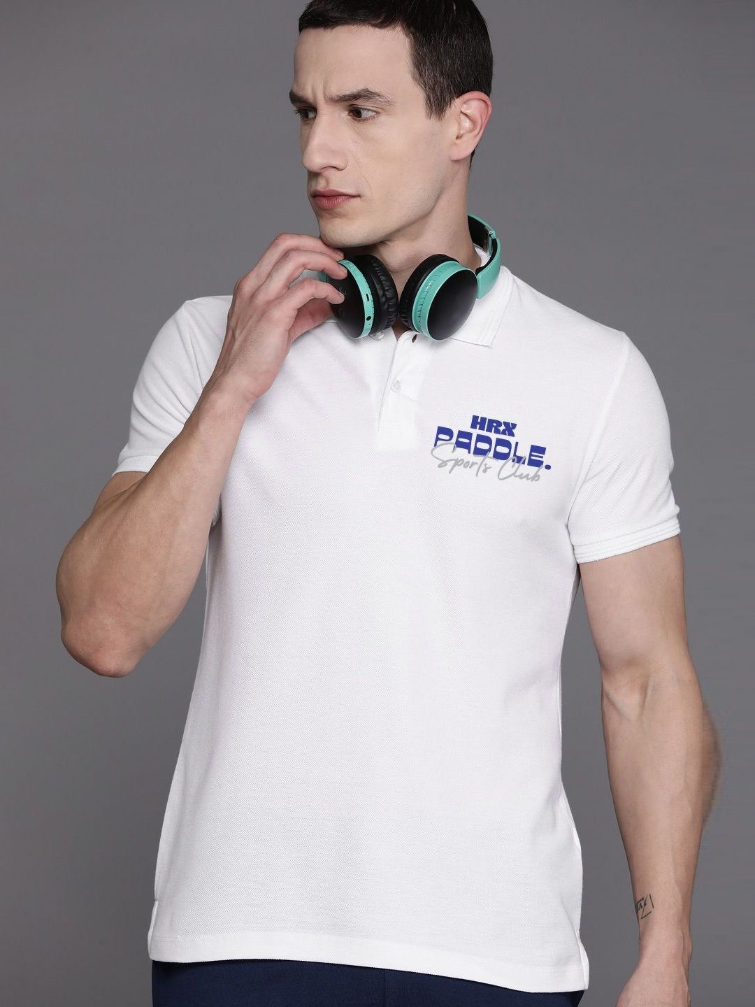 HRX by Hrithik Roshan Men Rapid-Dry Typography Printed Polo Collar Cotton T-shirt