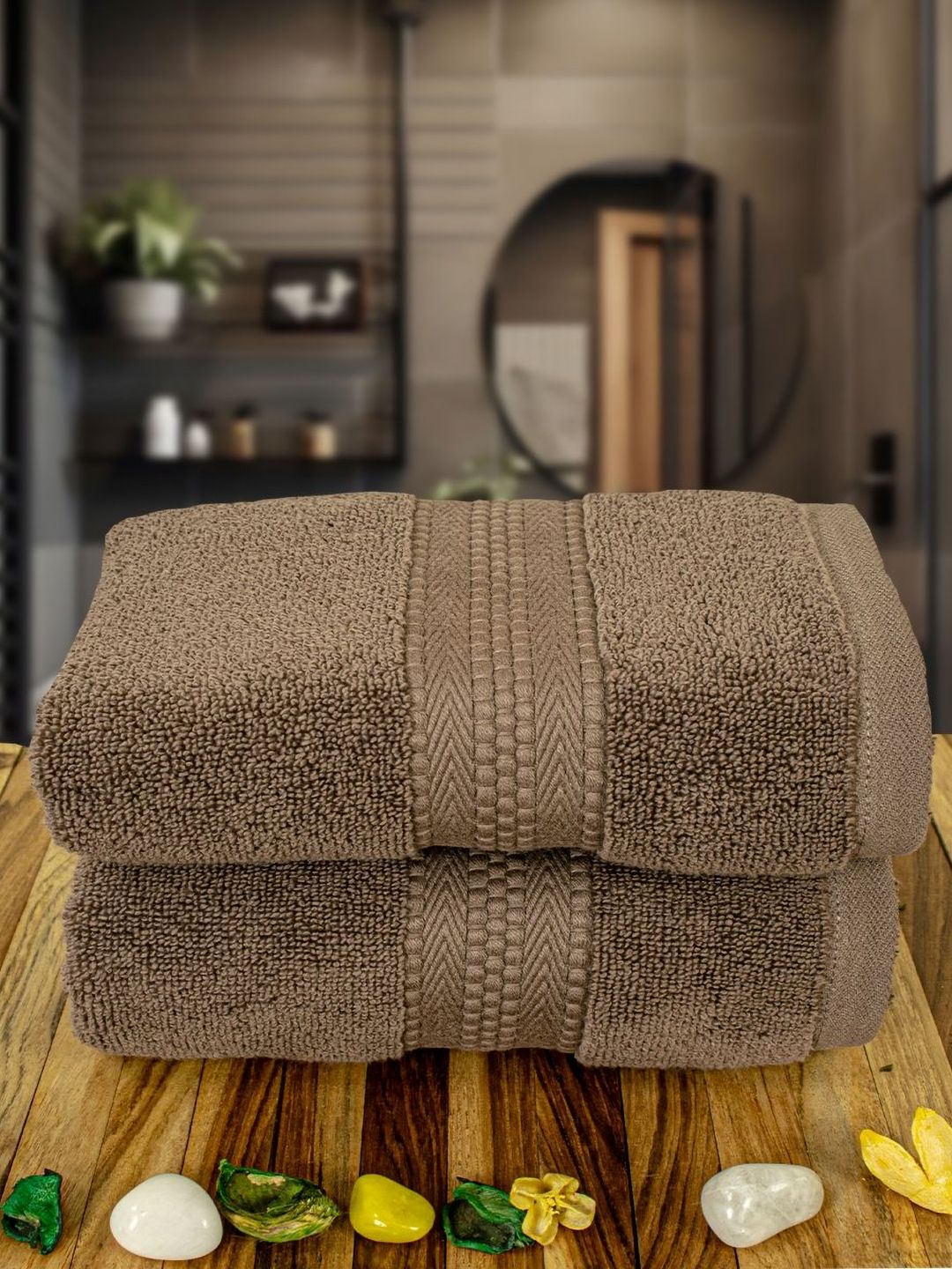 Myntra Elegant Homes 2-Pcs Brown 600 GSM Pure Cotton Soft Hand Towels