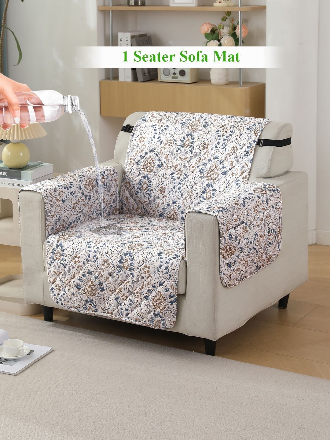HOKIPO Polyester Quilted Straight Single Seater Sofa Mat with Arms Cover-69x24In