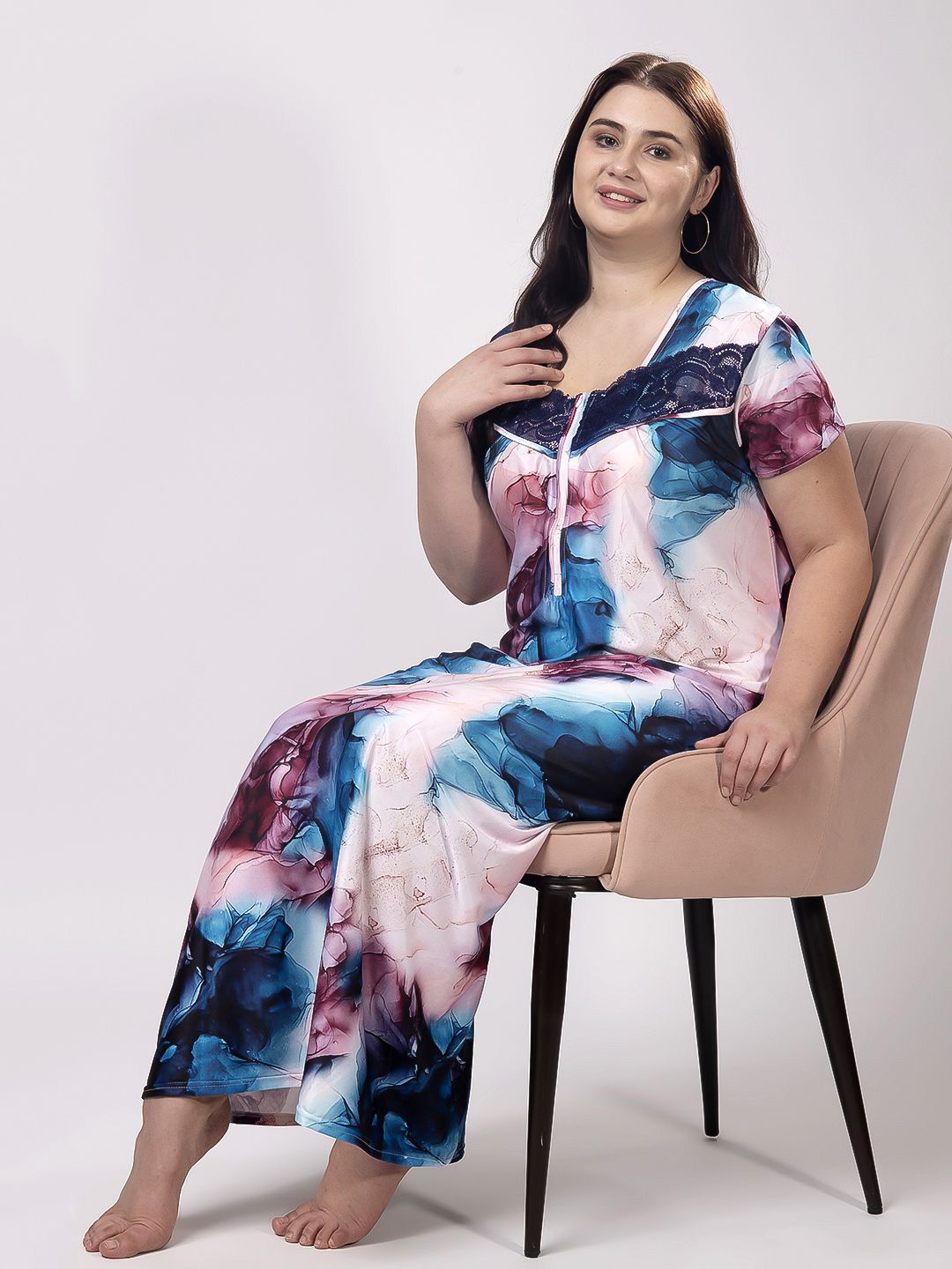 CHUI MUI CHUI MUI Women Printed Satin Maxi Nightdress