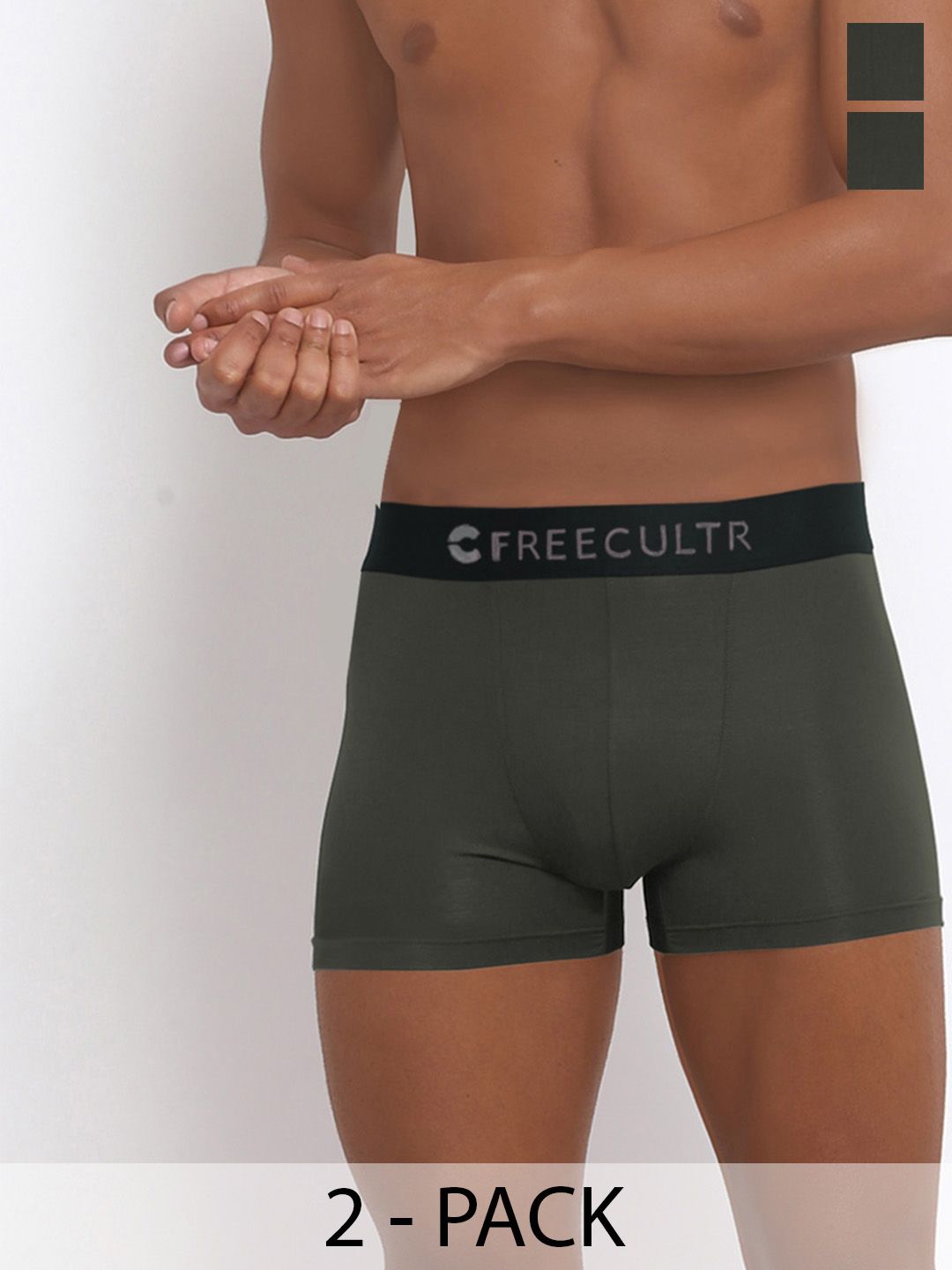 FREECULTR Men Pack of 2 Green Solid Anti-Bacterial Trunks