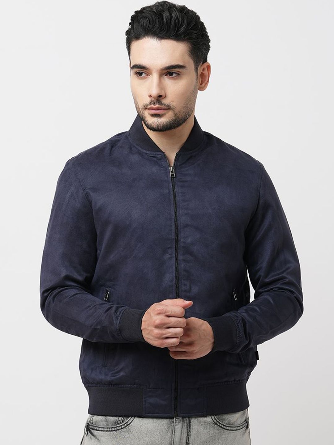 Jack & Jones Men Solid Suede Bomber Jacket