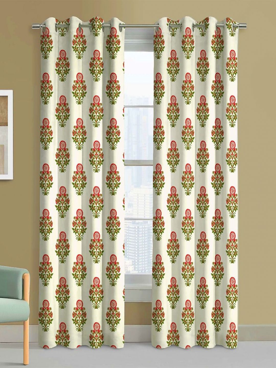 Steve & Anderson Steve & Anderson Bharat Motifs Red & White Set of 2 Ethnic Motifs Door Curtain (7 Feet)