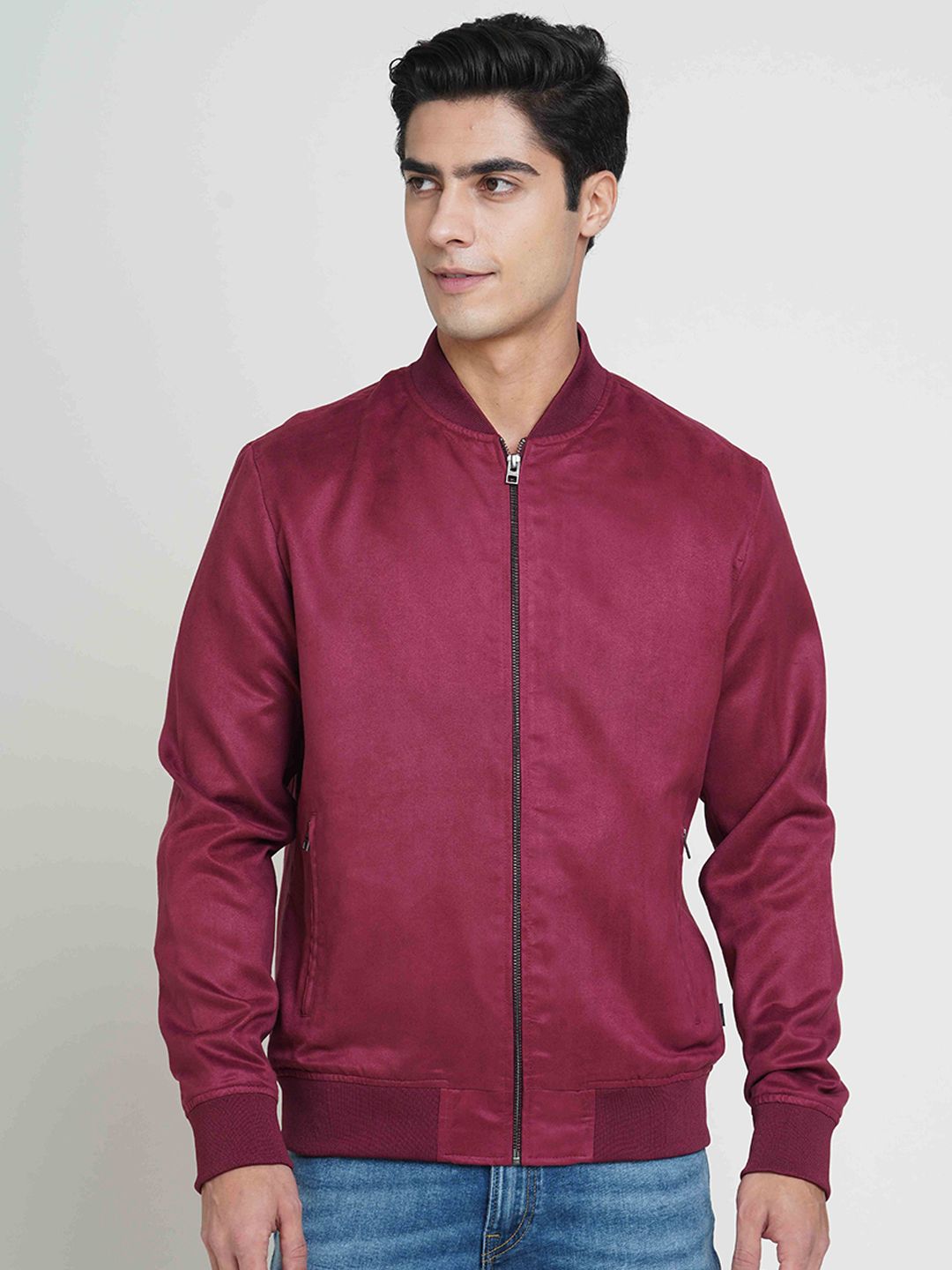 Jack & Jones Men Solid Suede Bomber Jacket