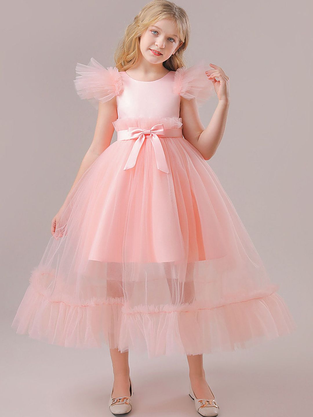 LULU & SKY Girls Flutter Sleeves Fit & Flare Midi Dress