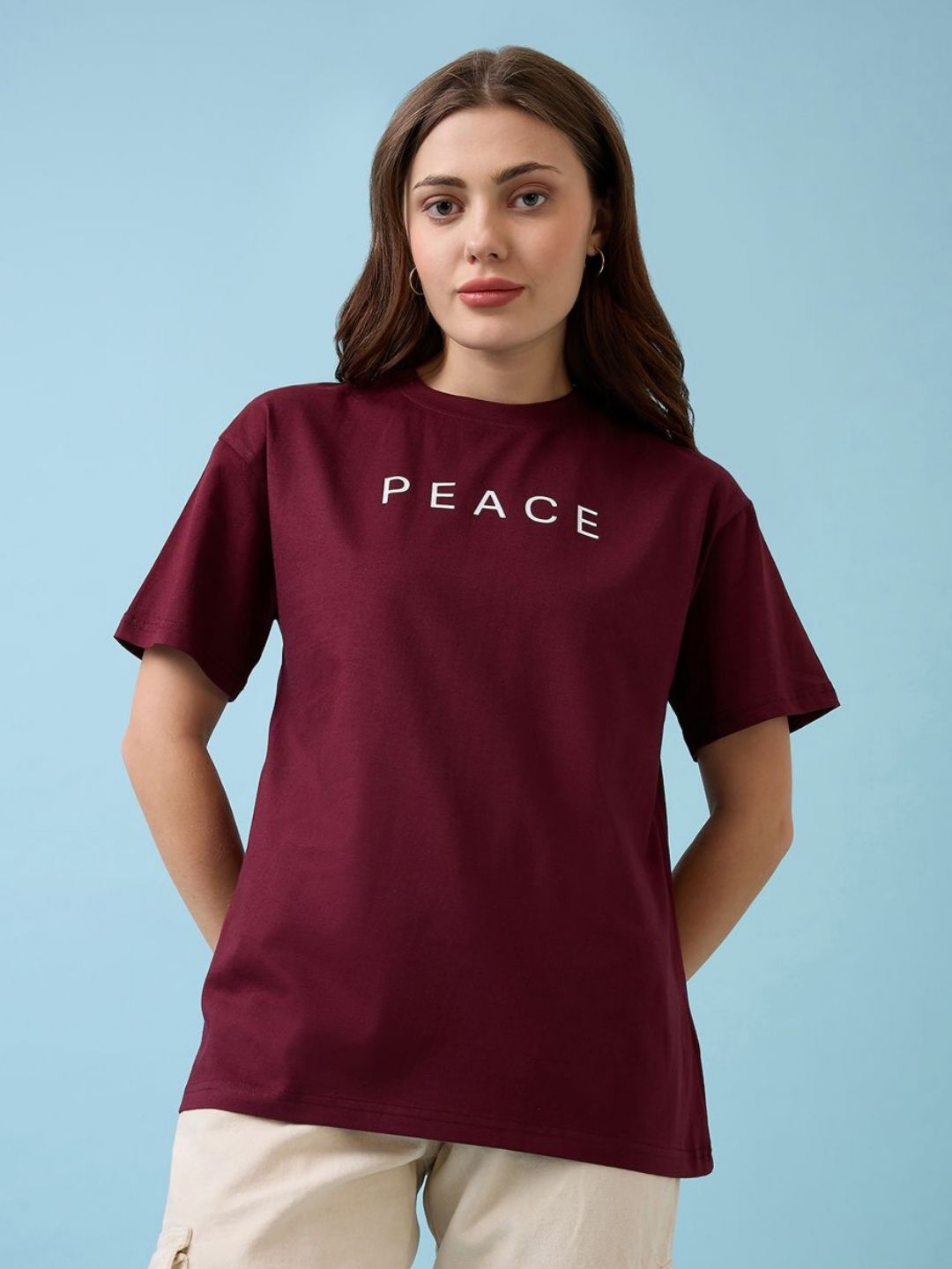 Mast & Harbour Women Graphic Printed Round Neck Cotton Oversized T-shirt