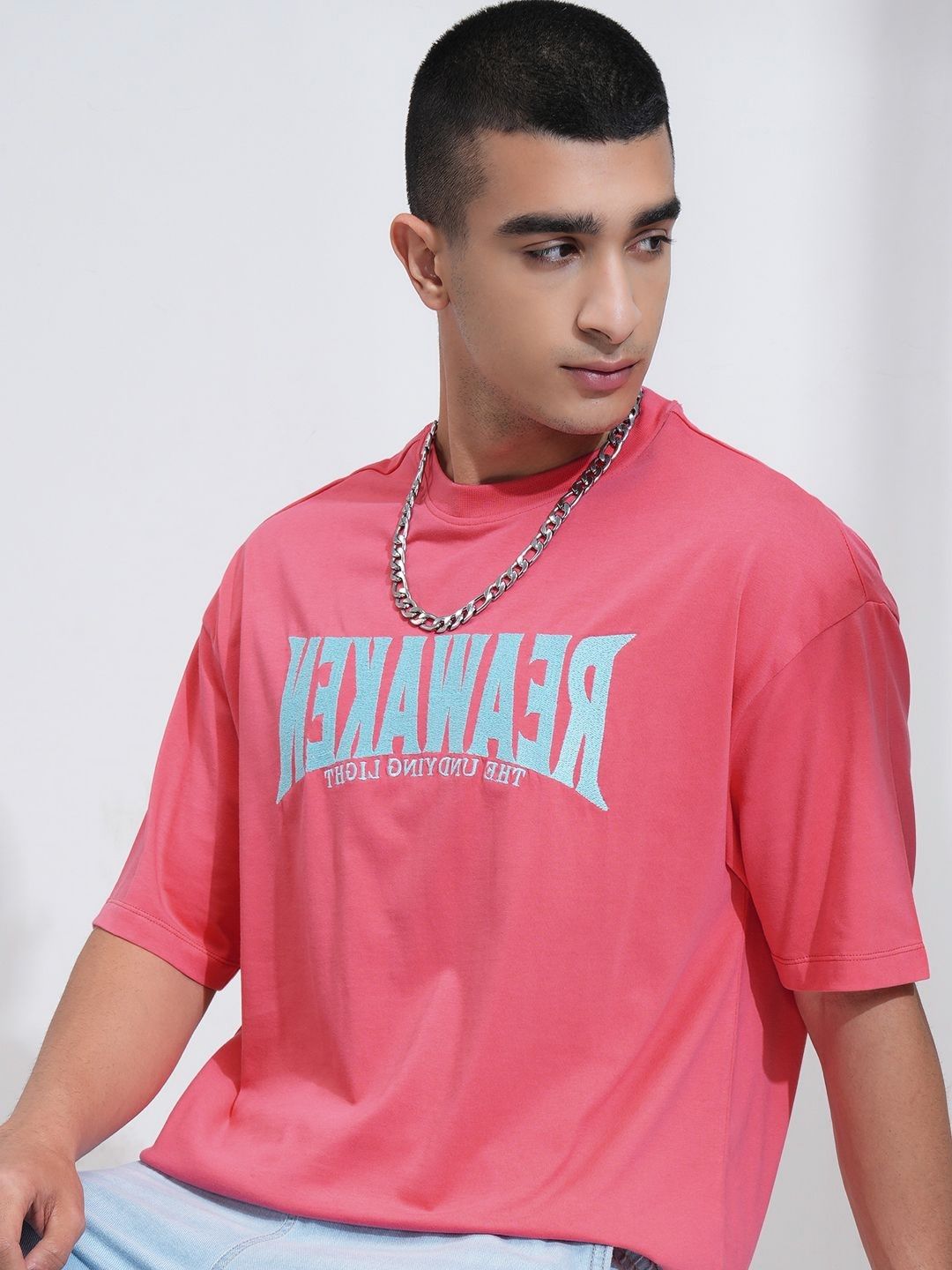HIGHLANDER Men Round Neck Oversized Embroiderer T-Shirt