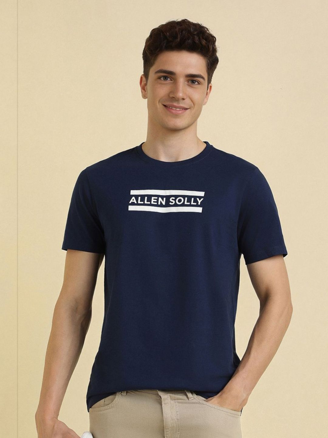 Allen Solly Men Typography Printed Round Neck Cotton Slim Fit T-shirt