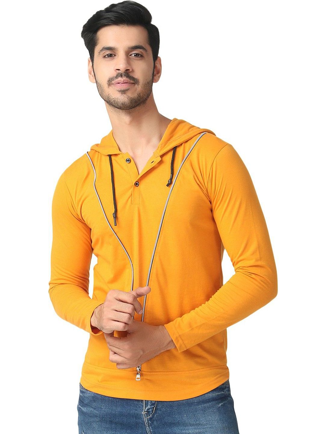 Black Collection Men Solid Hood Cotton T-shirt