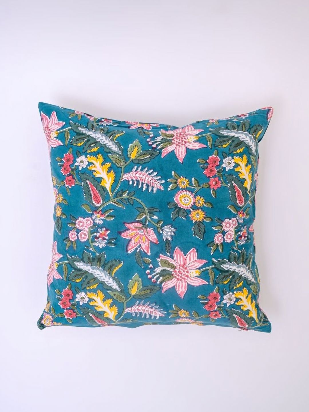 Block N Style Eirene Green & Yellow Floral Printed Square Cotton Cushion Covers