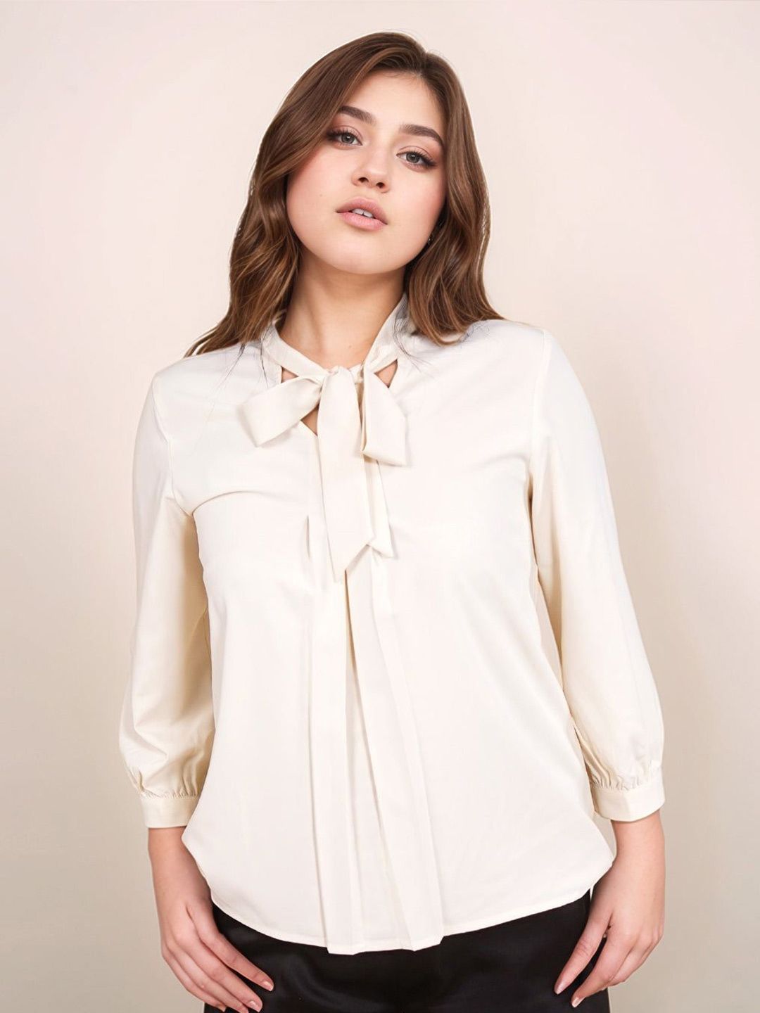 Zink London Zink London Women Cream Solid Relaxed Fit Top