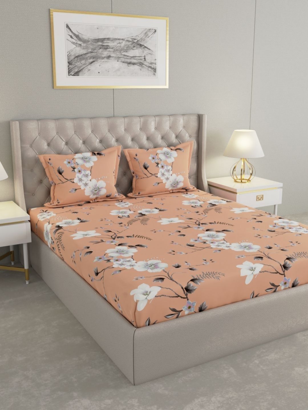 Raymond Home Raymond Home Insignia Orange Printed Microfiber Queen Bedsheet Set 2.50 m x 2.25 m