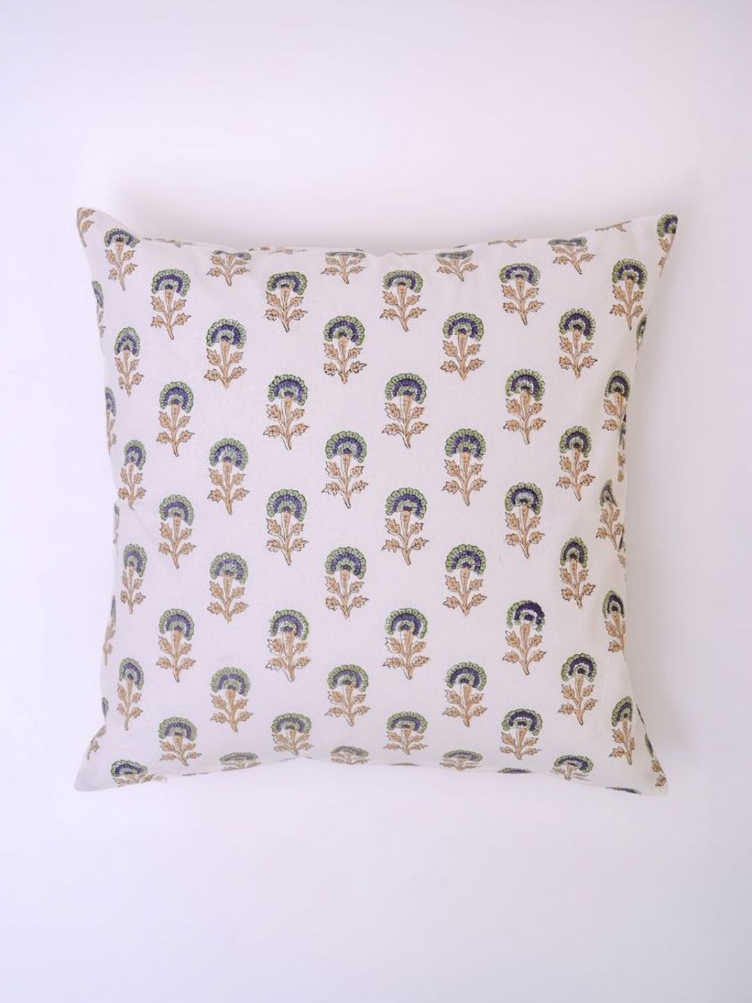 Block N Style White Floral Cotton Breathable Patchwork Square Cushion Cover -16x16In