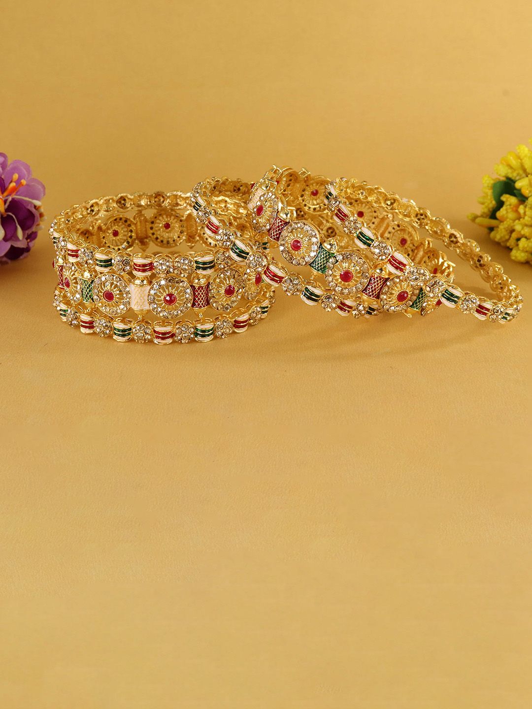 ZULKA Set Of 6 Gold-Plated Zircon Diamonds-Studded Bangles