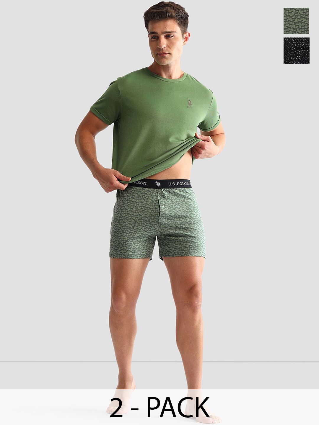 U.S. Polo Assn. Pack Of 2 Printed Pure Cotton Boxers - OEX09-ZD0-P2