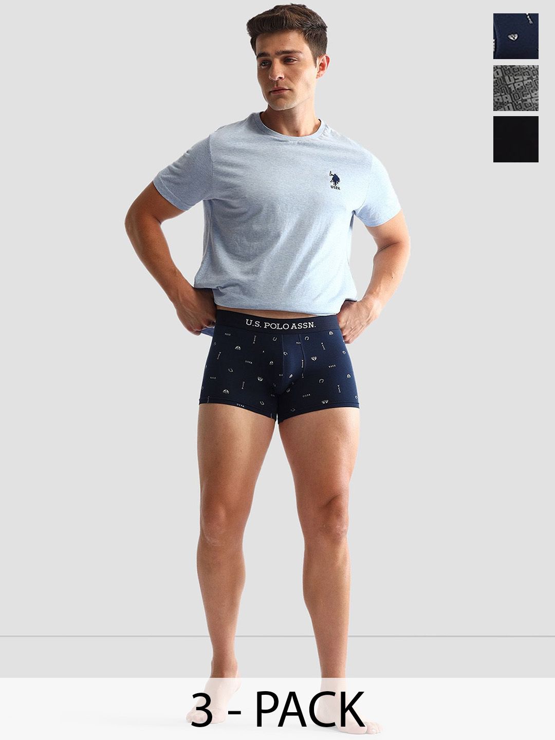 U.S. Polo Assn.  Men Pack Of 3 Printed Anti-Microbial Underwear Trunks