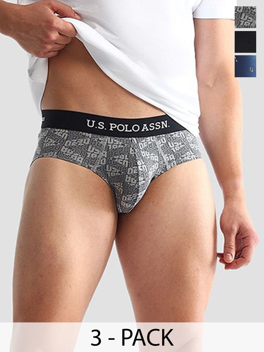 U.S. Polo Assn.Men Pack Of 3 Anti Microbial Printed Mid Rise Briefs - OEB14-NGZ-P3