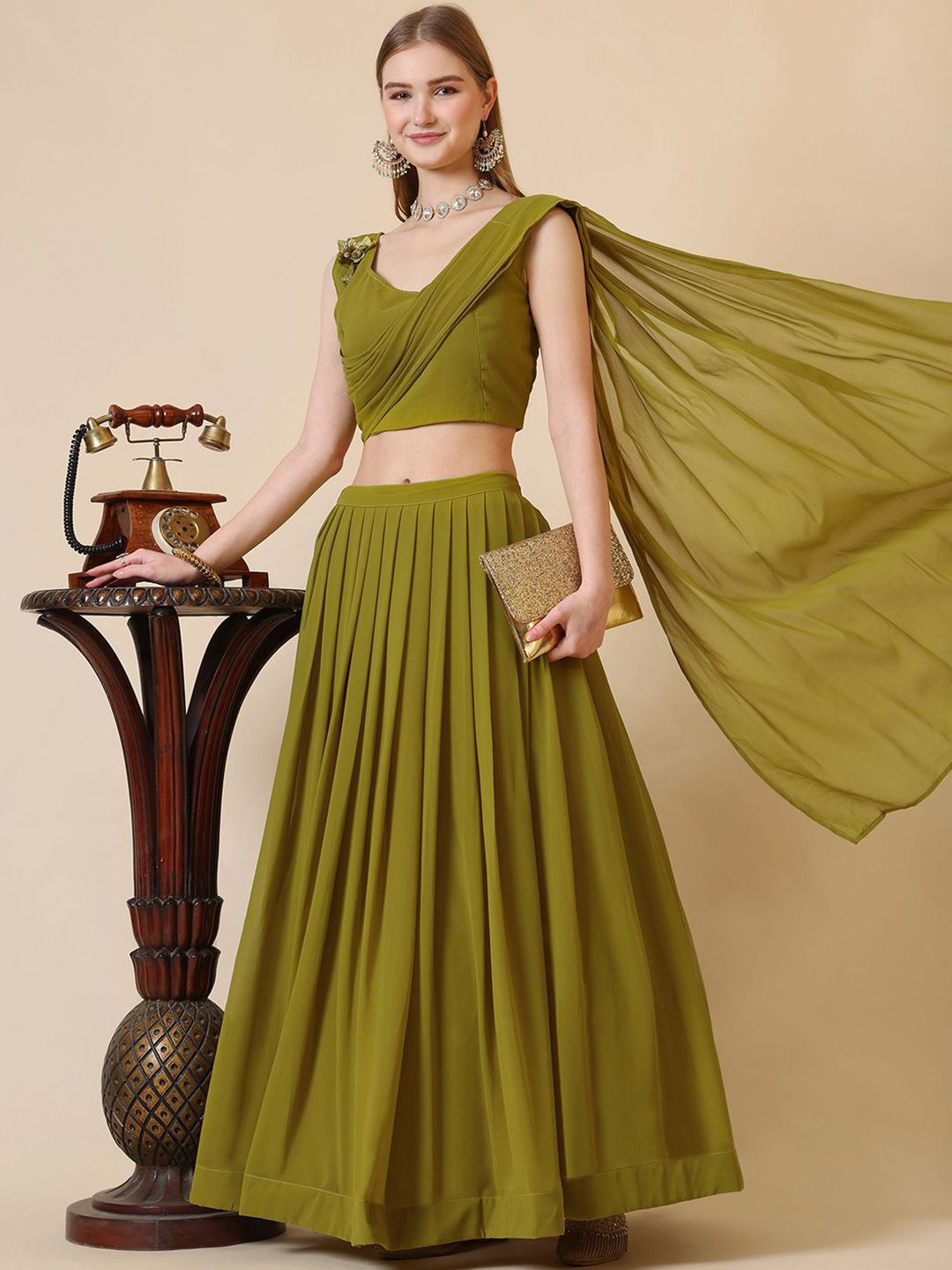 Kinjo Patchwork Georgette Ready To Wear Lehenga & Blouse With Dupatta