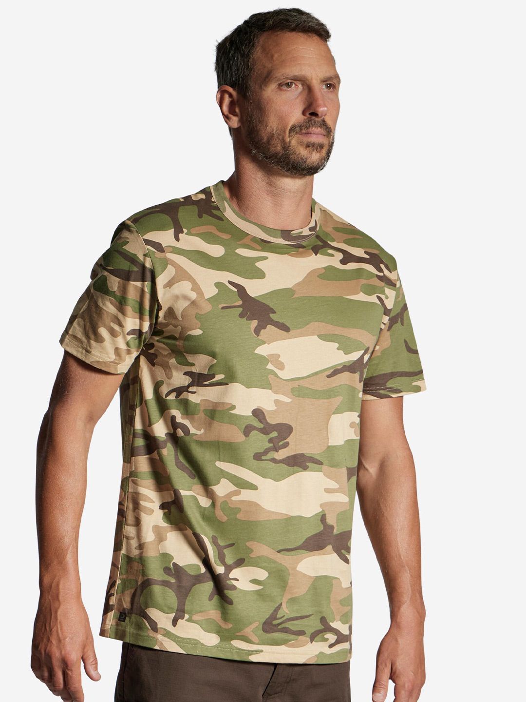 Decathlon Solognac - Men Green Durable 100 Camo Robustness Wildlife and Bird Watching T-Shirt
