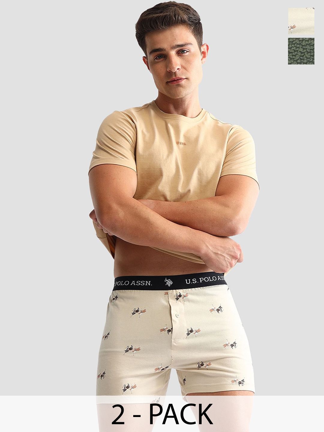 U.S. Polo Assn. Pack Of 2 Printed Pure Cotton Boxers - OEX10-A02-P2