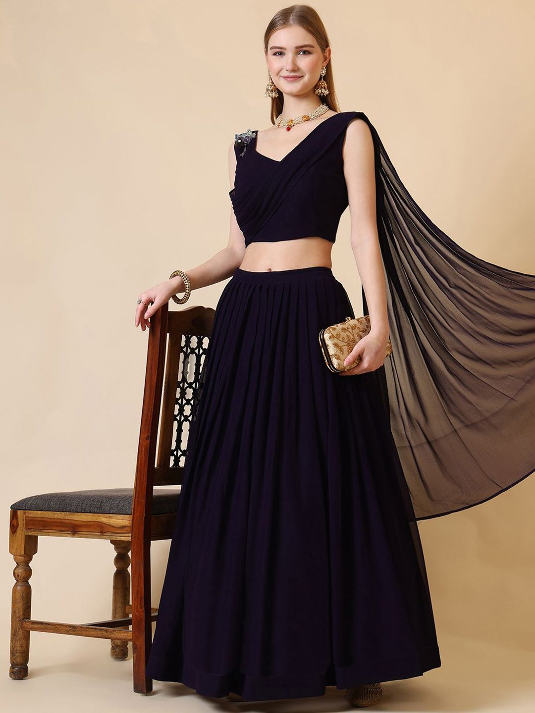 Kinjo Patchwork Georgette Ready To Wear Lehenga & Blouse With Dupatta