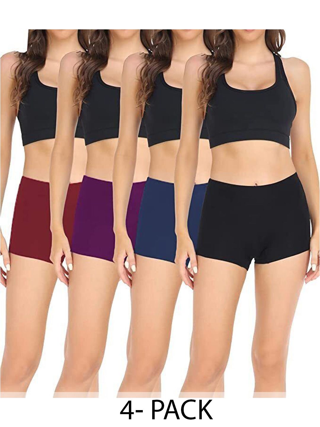 Diving Deep Women Pack of  4  Cotton Assorted Boy Shorts Briefs