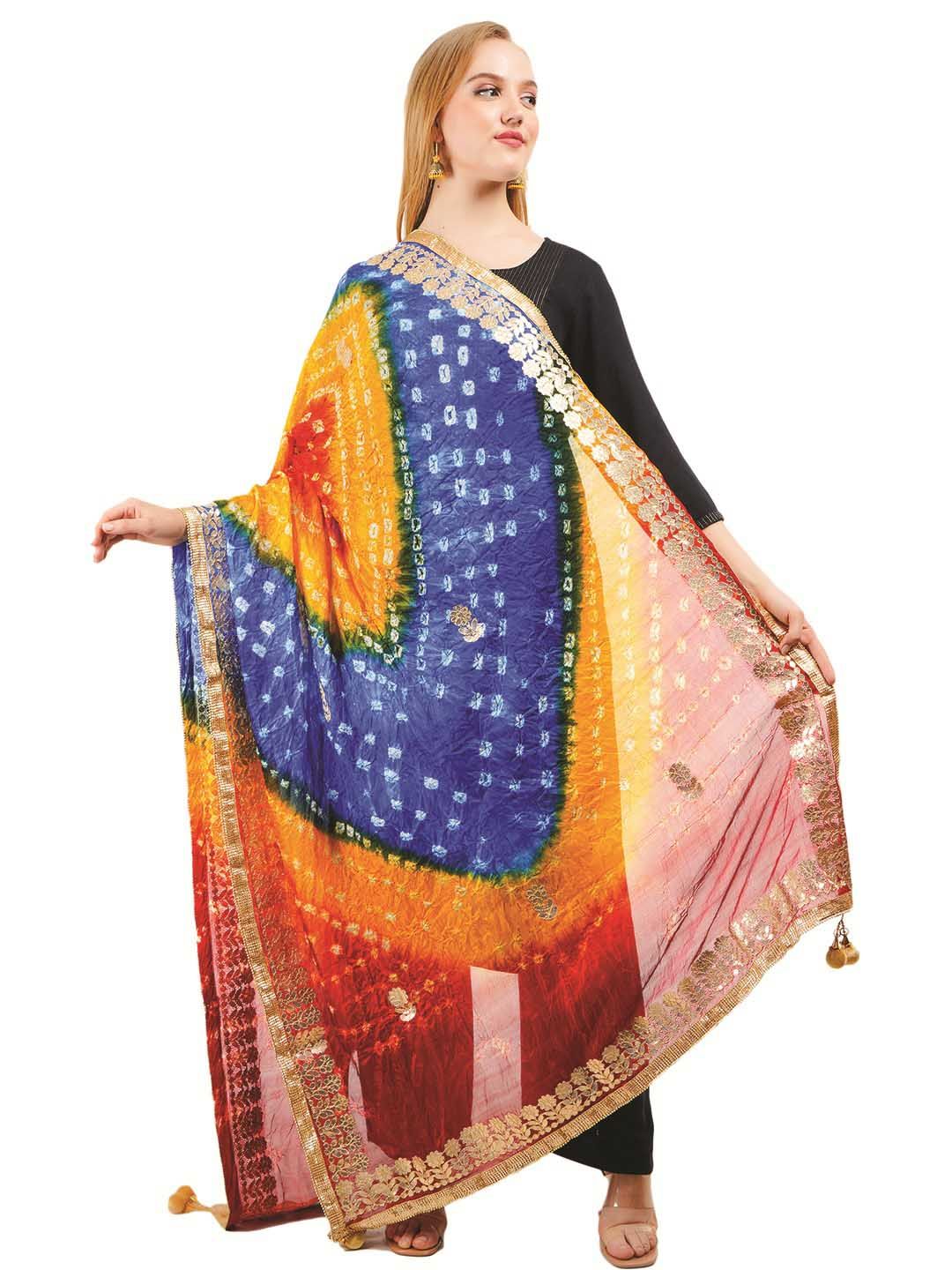 Way2Like Bandhani Printed Gota Patti Rajasthani Silk Scarf Hijab Dupatta