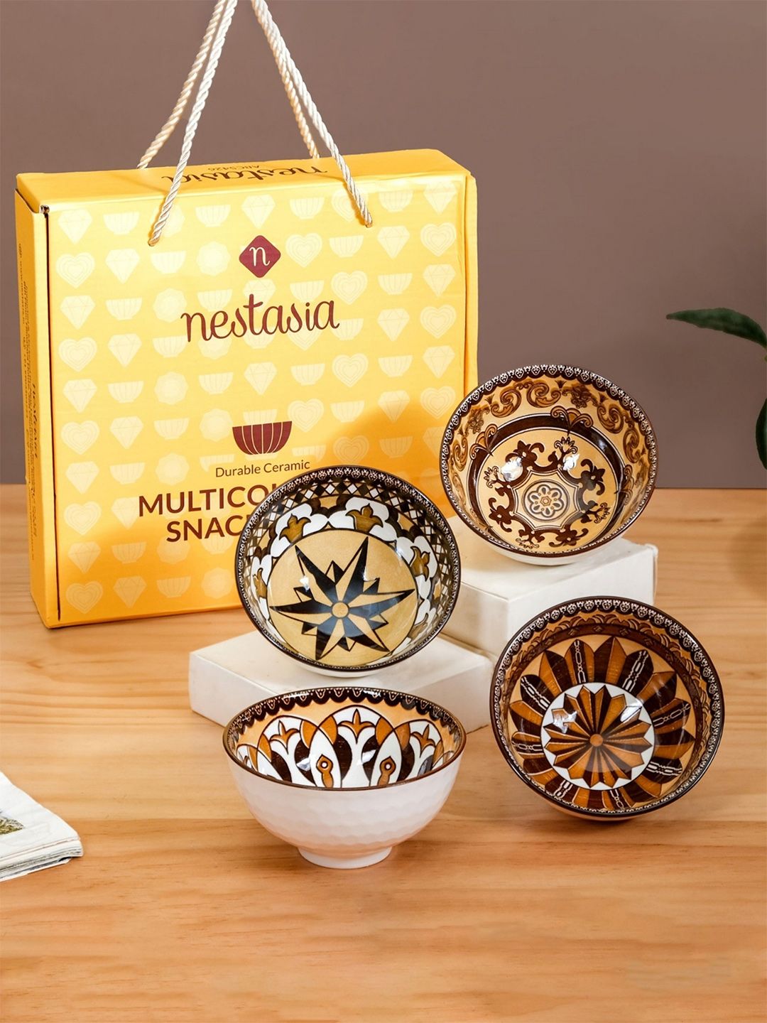 Buy Nestasia White & Yellow 8 Pieces Floret Ceramic Soup Bowls