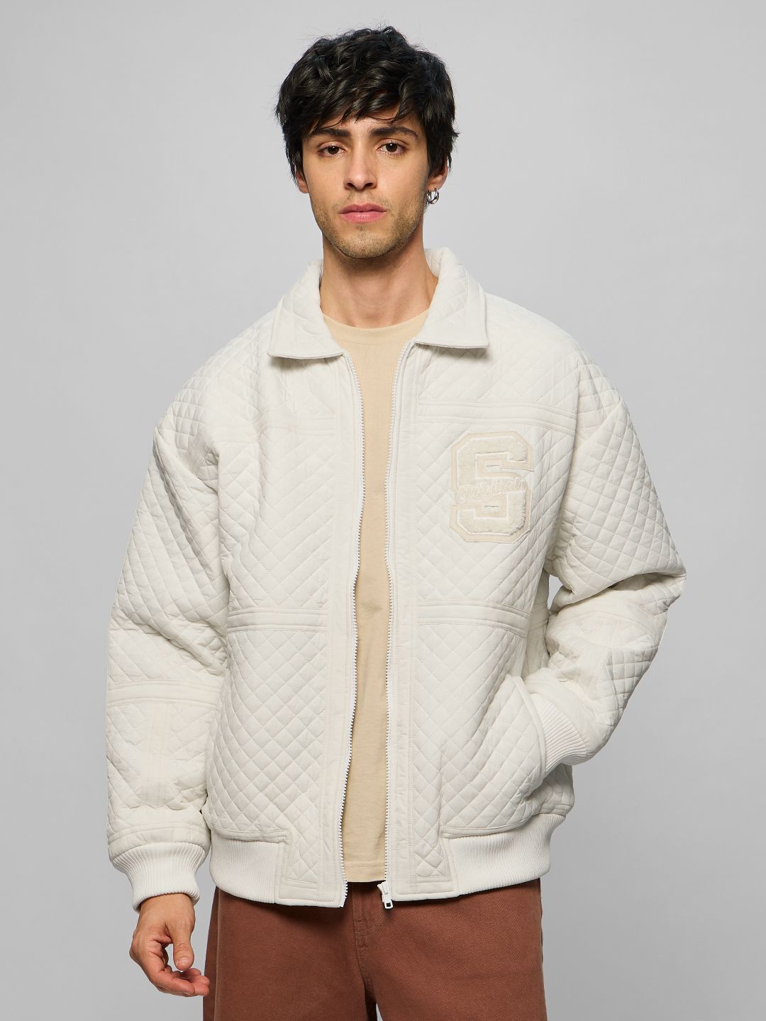 The Souled Store Men Spread Collar Solid Casual Lightweight Puffer Jacket