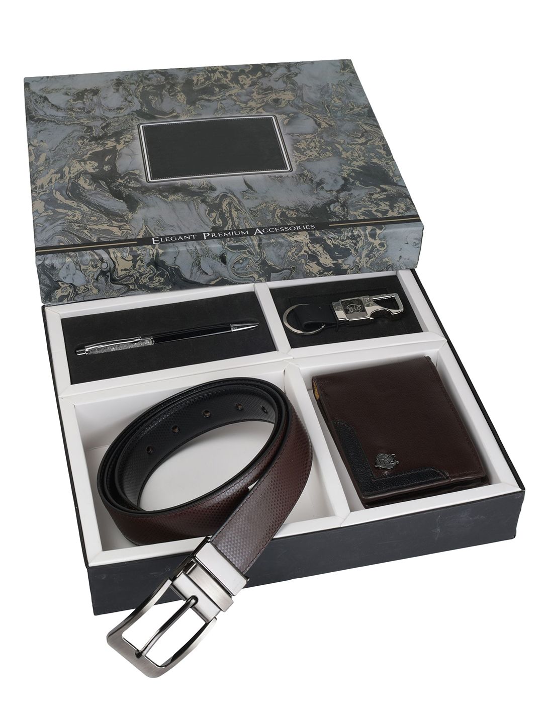 SAZARA Men Reversiable Belt , Wallet, Keychain and Pen Accessory Gift Set