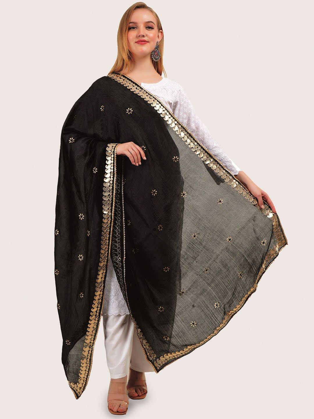 Way2Like Floral Embroidered Gotta Patti Silk Wrap Shawl Scarf Hijab Dupatta