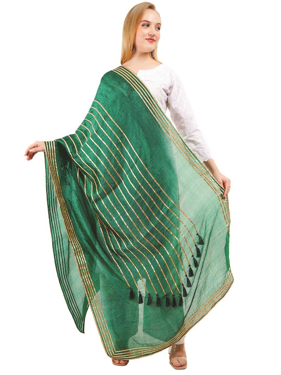 Way2Like Striped Gotta Patti Tasselled Detail Silk Wrap Shawl Scarf Hijab Dupatta