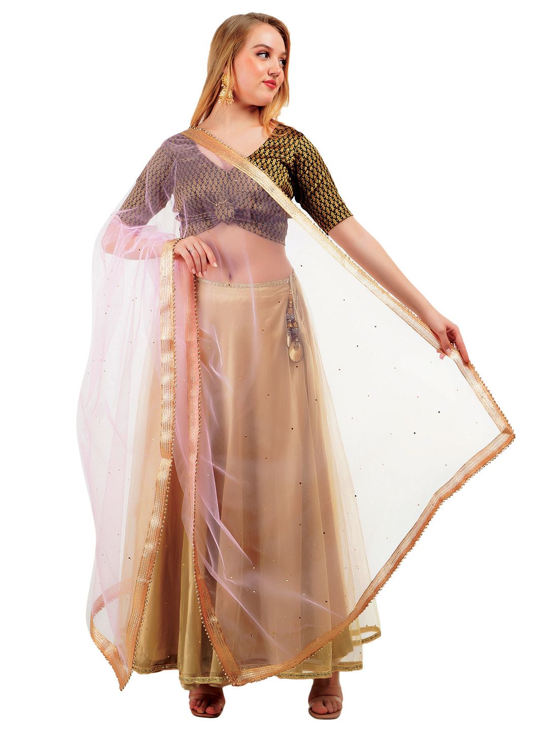 Way2Like Embellished Beads and Stones Net Scarf Hijab Dupatta