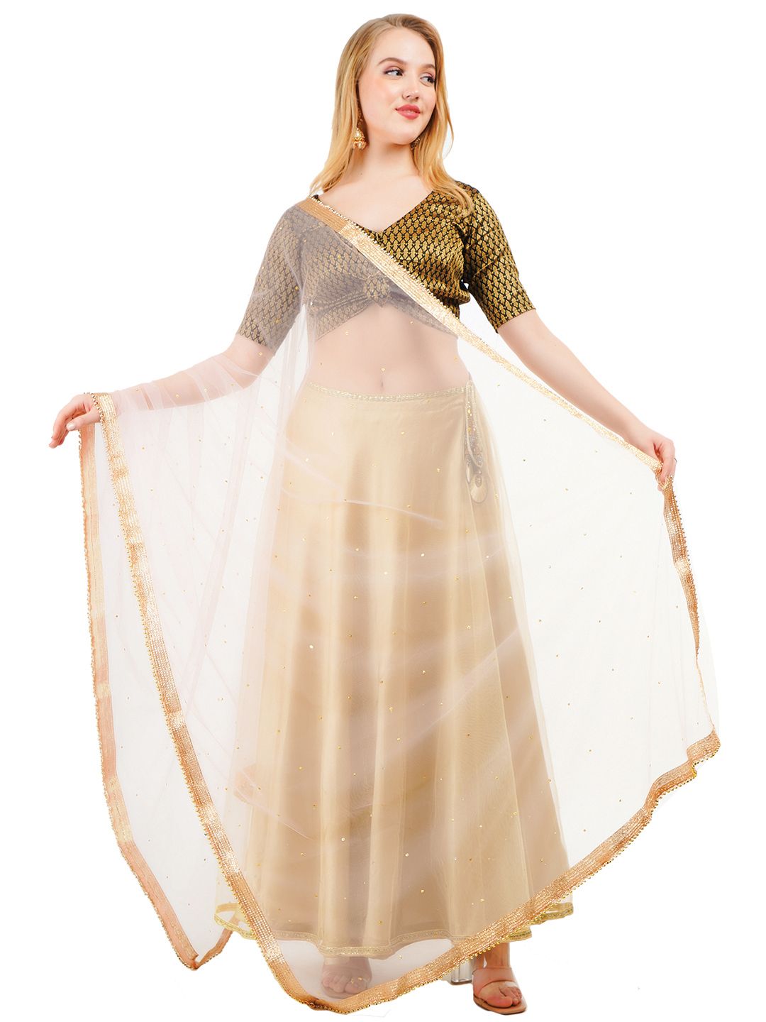Way2Like Embellished Beads and Stones Net Scarf Hijab Dupatta