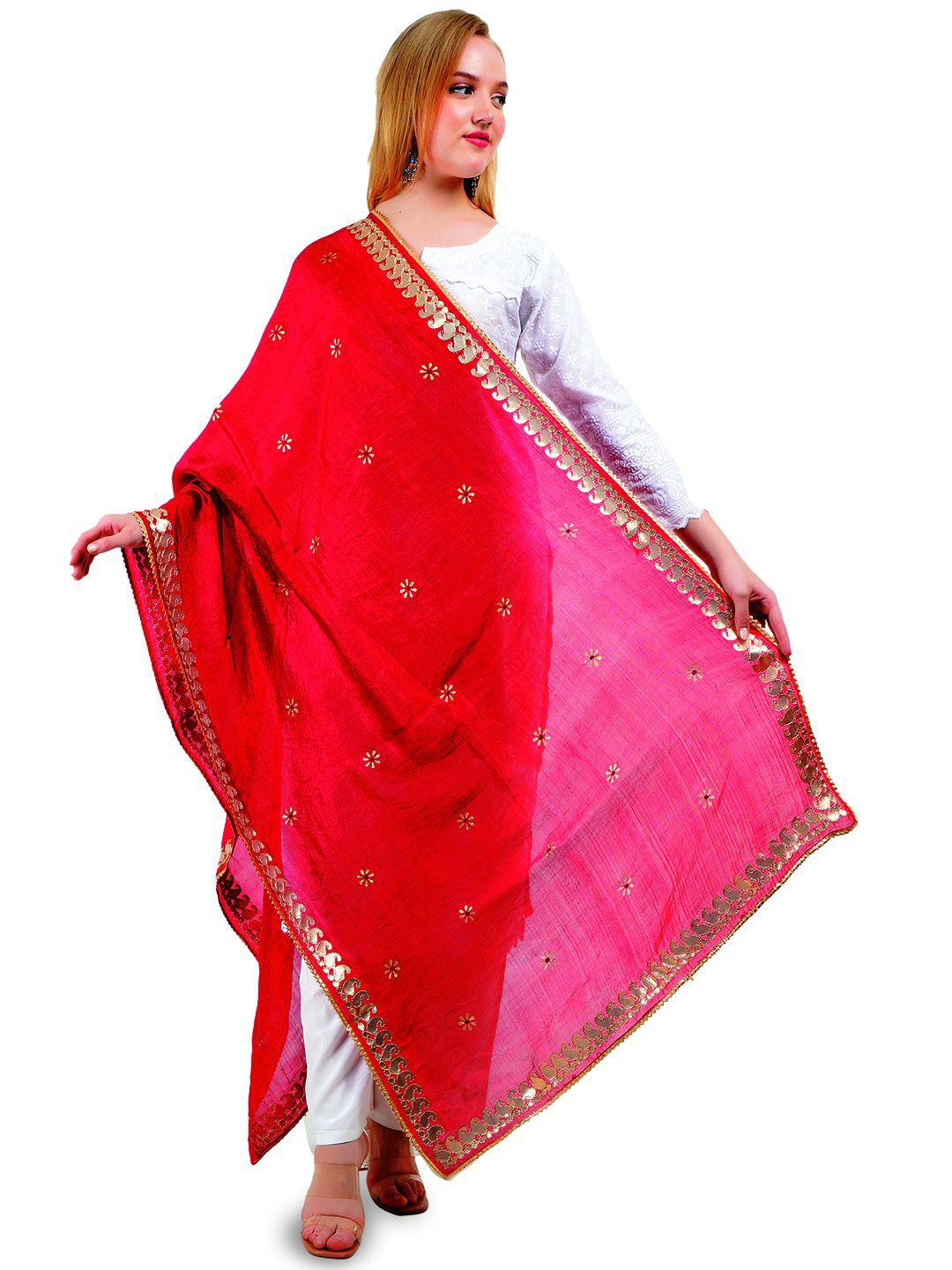 Way2Like Floral Embroidered Gotta Patti Silk Wrap Shawl Scarf Hijab Dupatta