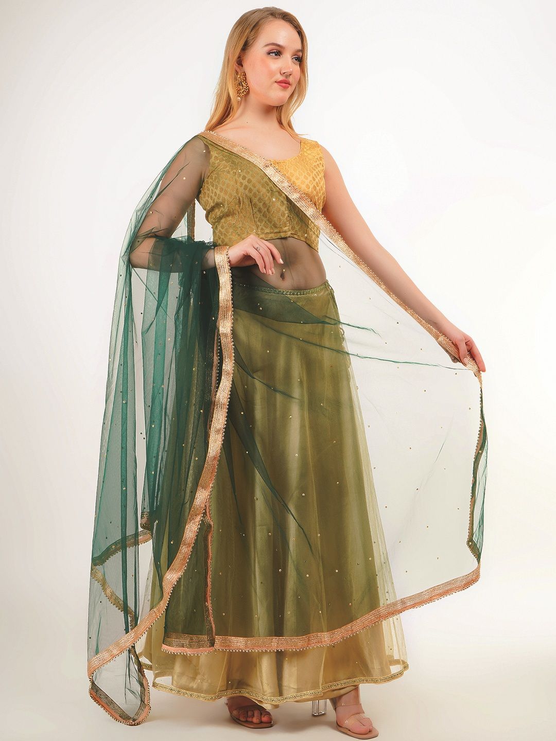 Way2Like Ethnic Motifs Embroidered Sequinned Scarf Hijab Net Dupatta