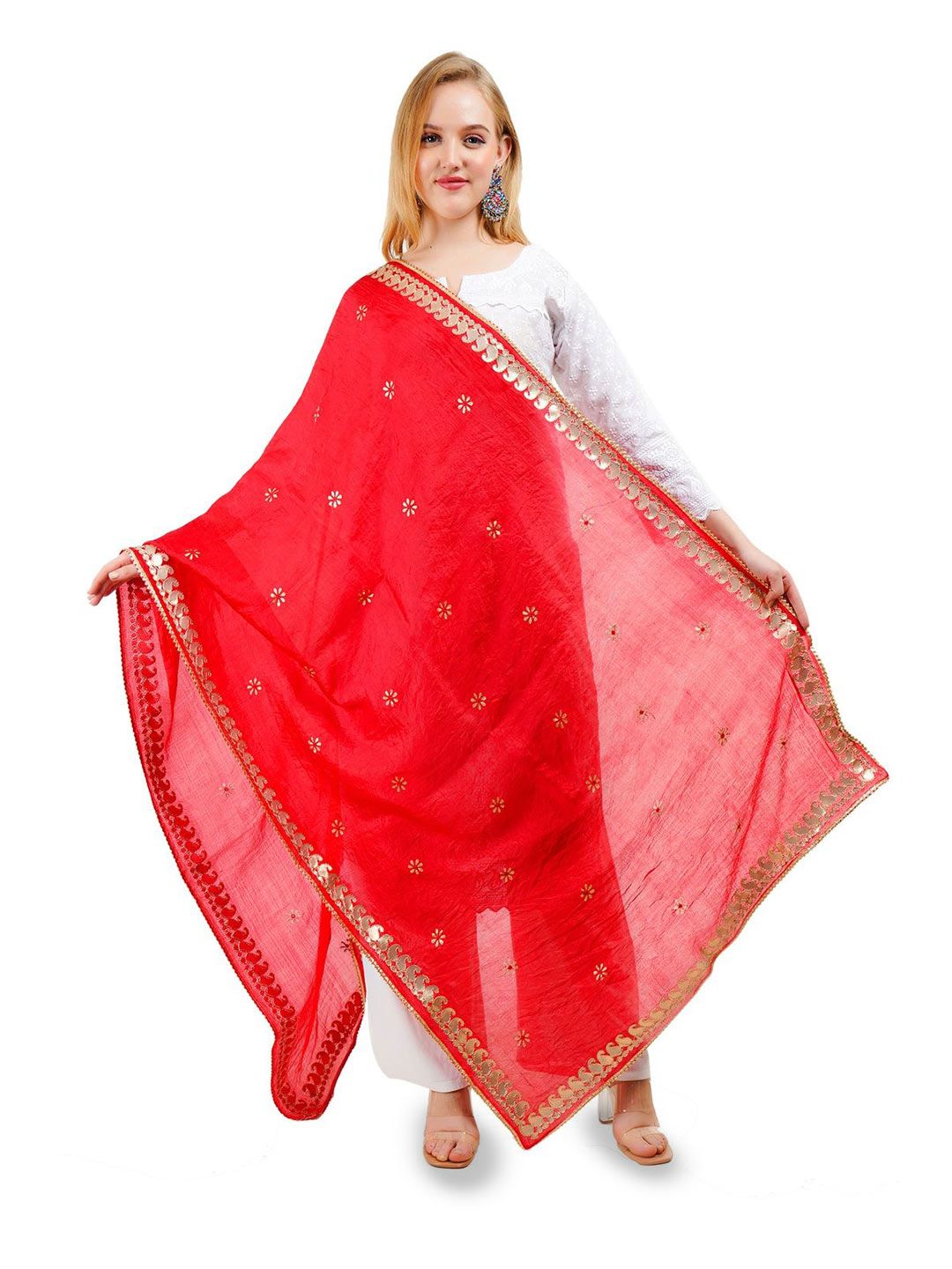 Way2Like Floral Embroidered Gotta Patti Silk Wrap Shawl Scarf Hijab Dupatta