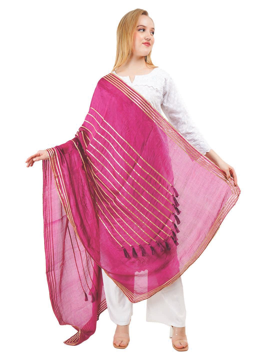 Way2Like Striped Gotta Patti Tasselled Detail Silk Wrap Shawl Scarf Hijab Dupatta