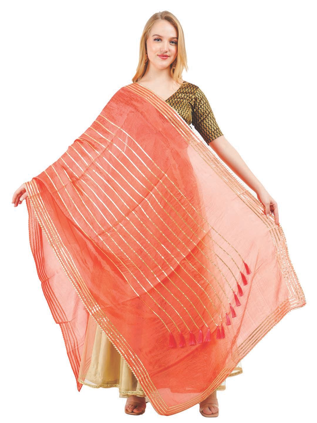 Way2Like Striped Gotta Patti Tasselled Detail Silk Wrap Shawl Scarf Hijab Dupatta