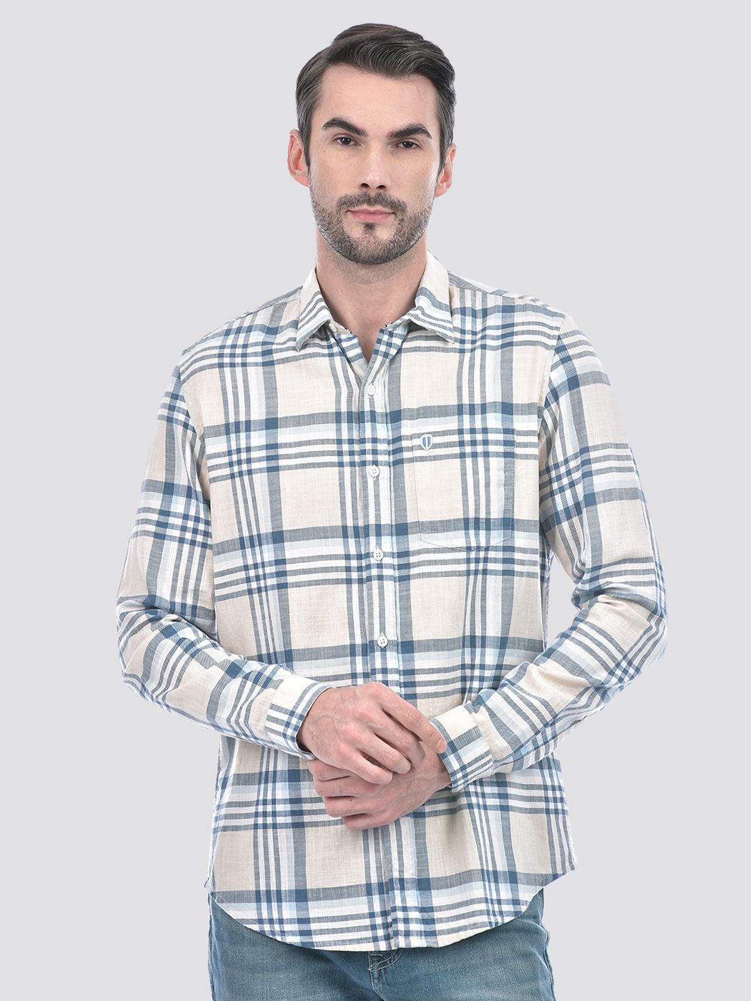 Numero Uno Men Spread Collar Tartan Checked Cotton Casual Shirt