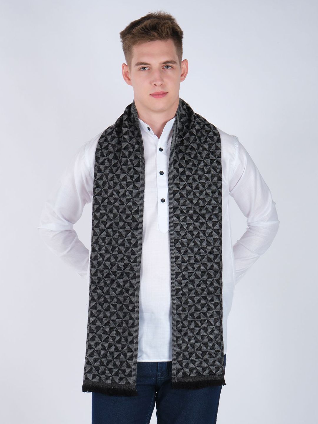 Mast & Harbour Unisex Self Design Scarf With Frayed Border