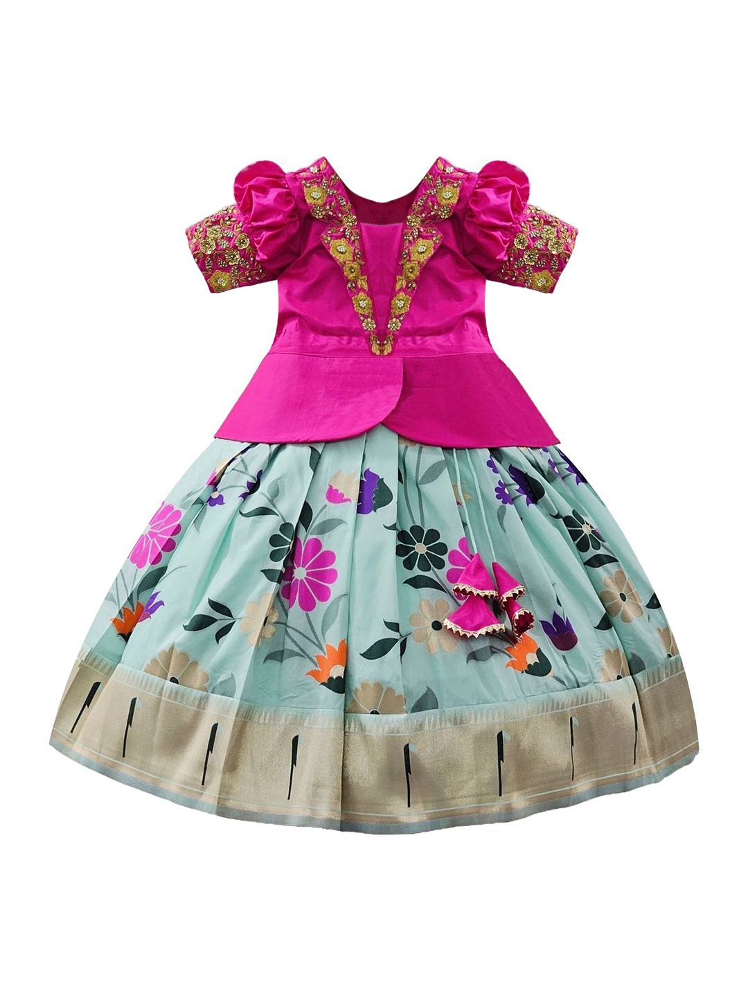 Wommaniya Impex Girls Embroidered Thread Work Ready to Wear Lehenga &