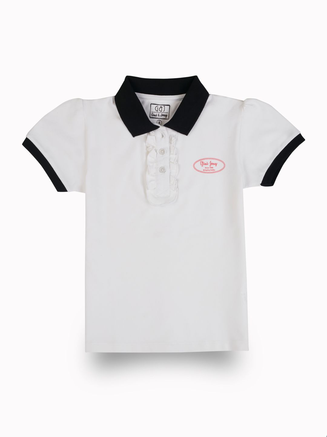 Gini and Jony Girls Colourblocked Puff Sleeve Ruffles Cotton Top