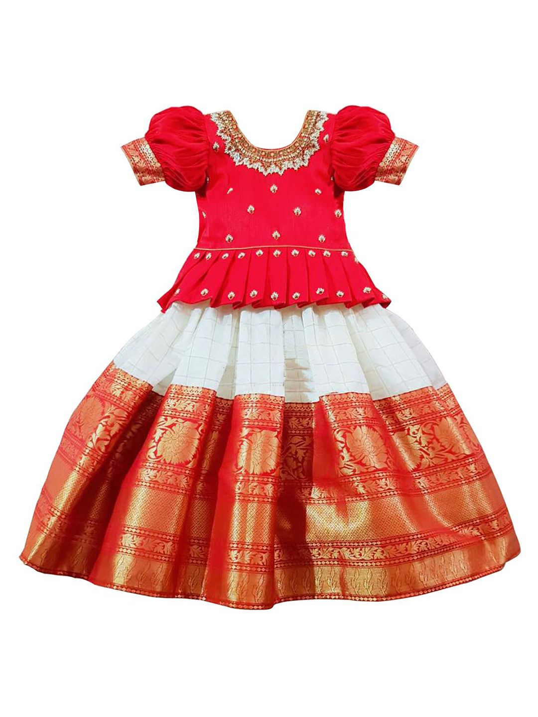 Wommaniya Impex Girls Embroidered Thread Work Ready to Wear Lehenga &
