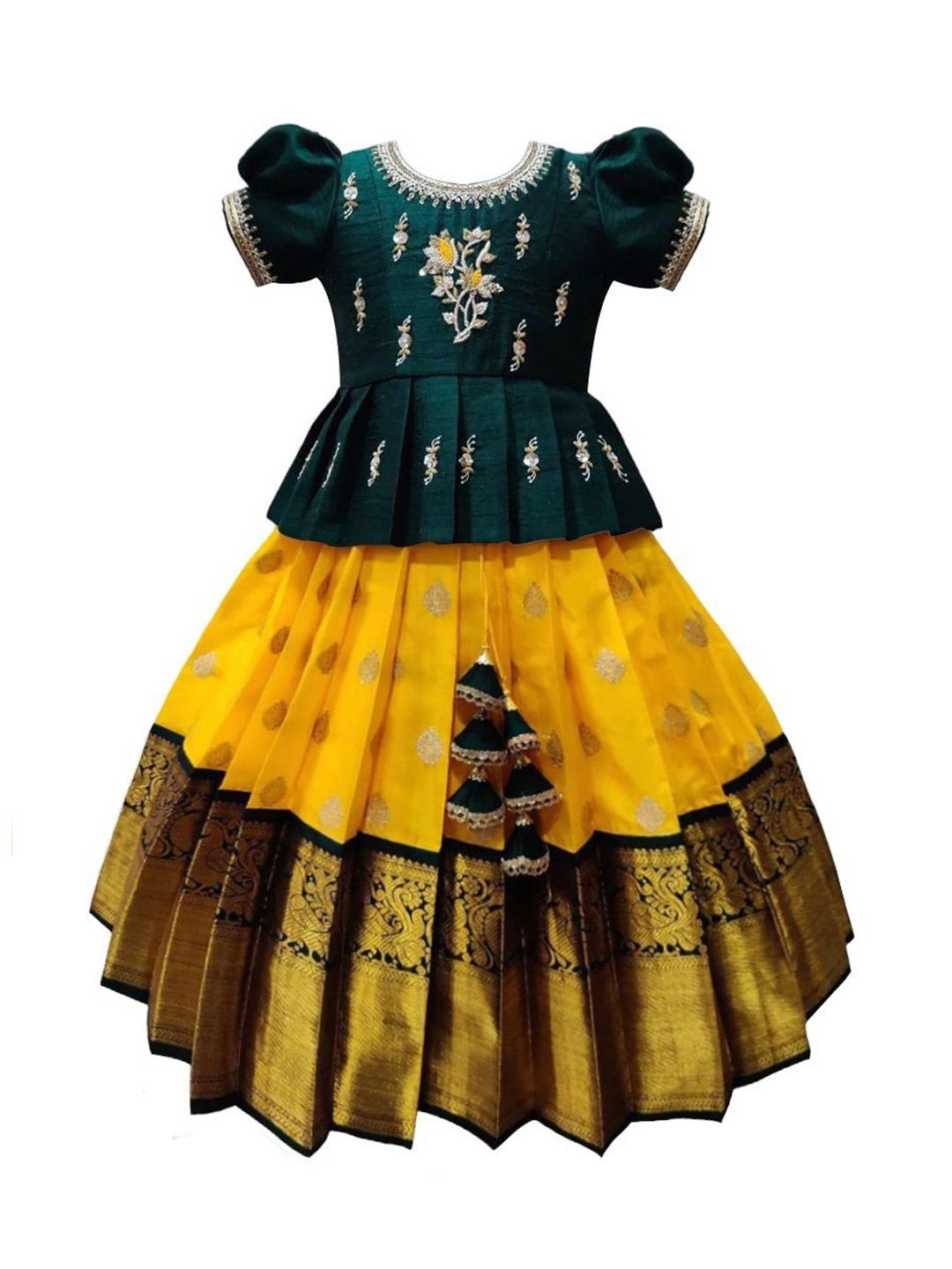 Wommaniya Impex Girls Embroidered Thread Work Ready to Wear Lehenga &